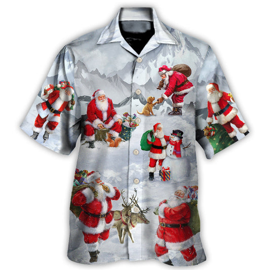 Hawaiian Shirt / Adults / S Christmas Santa Claus In The Snow Mountain Art Style - Hawaiian Shirt 