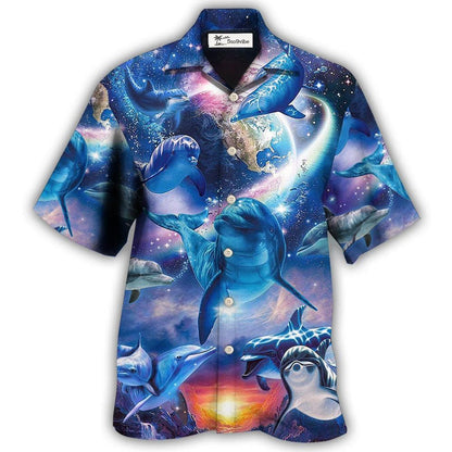 Hawaiian Shirt / Adults / S Dolphin Galaxy Blue Glow Style - Hawaiian Shirt 