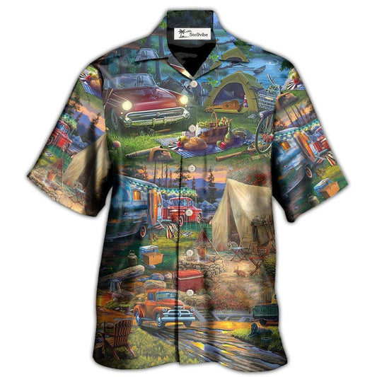 Hawaiian Shirt / Adults / S Camping Happy Night With Caravans - Hawaiian Shirt 