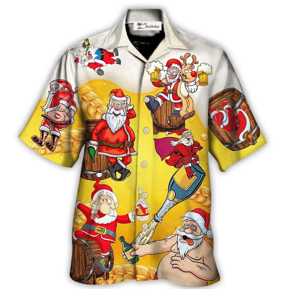 Hawaiian Shirt / Adults / S Christmas Santa Claus Drunk Beer Funny Troll Xmas - Hawaiian Shirt 