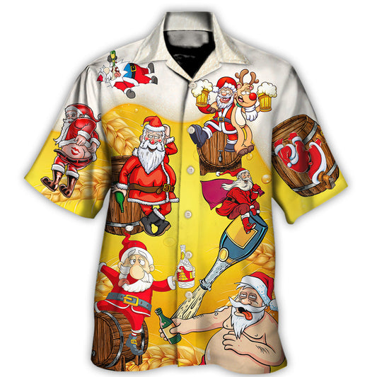 Hawaiian Shirt / Adults / S Christmas Santa Claus Drunk Beer Funny Troll Xmas - Hawaiian Shirt 