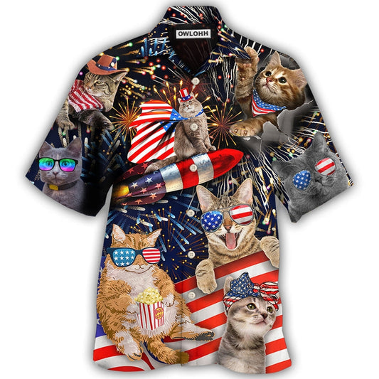 Hawaiian Shirt / Adults / S Cat Independence Day Happy Firework - Hawaiian Shirt 