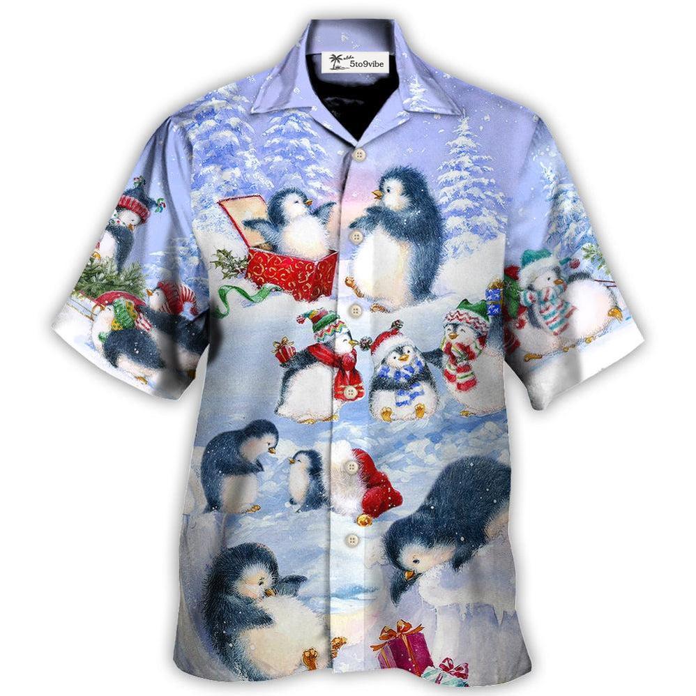 Christmas Penguin Family In Love Christmas Art Style - Hawaiian Shirt 