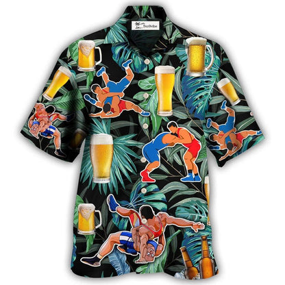 Hawaiian Shirt / Adults / S Beer And Wrestling Tropical Pattern - Hawaiian Shirt 