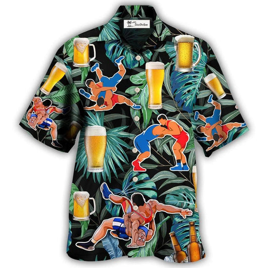 Hawaiian Shirt / Adults / S Beer And Wrestling Tropical Pattern - Hawaiian Shirt 