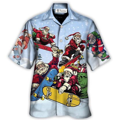 Hawaiian Shirt / Adults / S Christmas Santa Skateboard Snow Day - Hawaiian Shirt 
