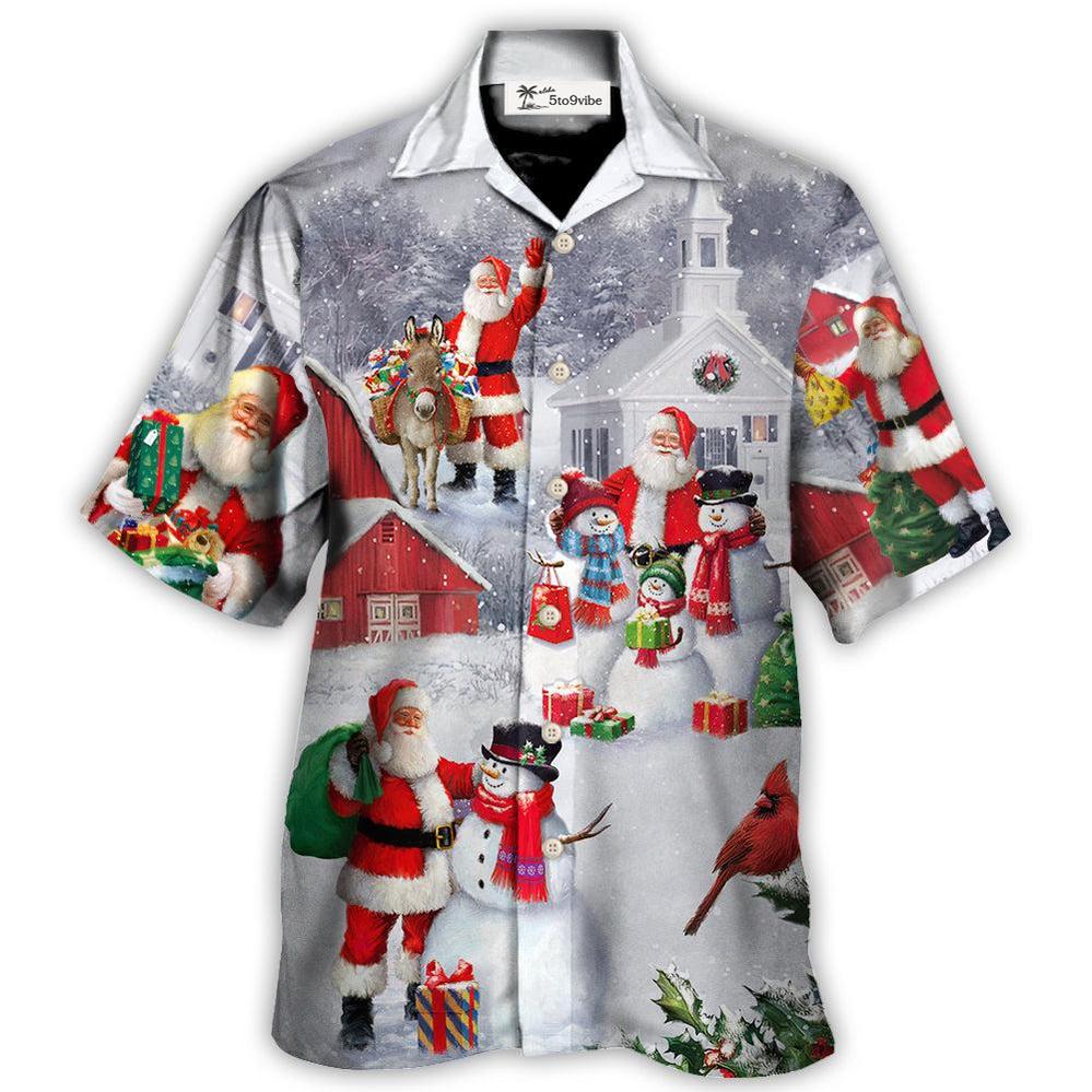 Hawaiian Shirt / Adults / S Christmas Santa Claus With Snowman Family In The Town Art Style - Hawaiian Shirt 