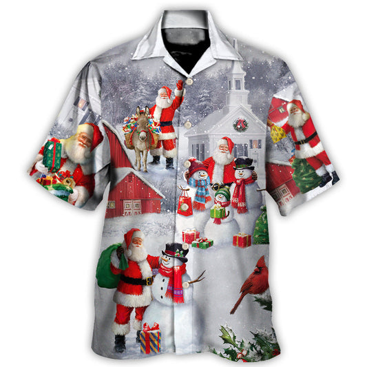 Hawaiian Shirt / Adults / S Christmas Santa Claus With Snowman Family In The Town Art Style - Hawaiian Shirt 