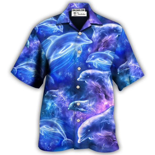 Hawaiian Shirt / Adults / S Dolphin Galaxy Neon Glow Style - Hawaiian Shirt 