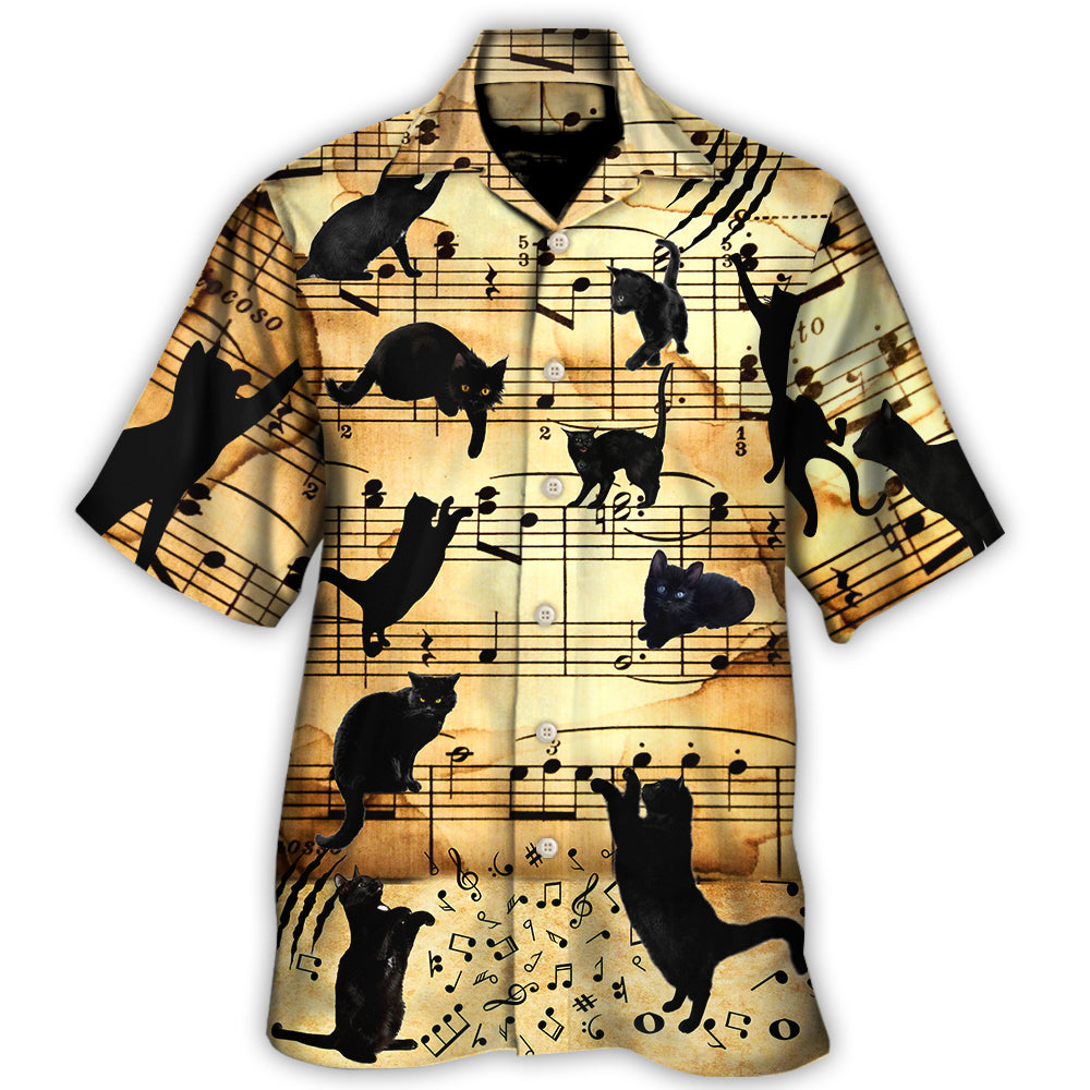 Black Cat Love Music Note - Hawaiian Shirt 