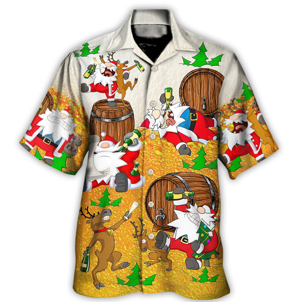 Hawaiian Shirt / Adults / S Christmas Santa Claus Drunk Beer Funny Happy Xmas - Hawaiian Shirt 