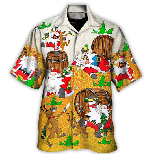 Hawaiian Shirt / Adults / S Christmas Santa Claus Drunk Beer Funny Happy Xmas - Hawaiian Shirt 