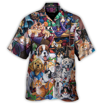 Hawaiian Shirt / Adults / S Dog And Cat Play Yarn Together - Hawaiian Shirt 