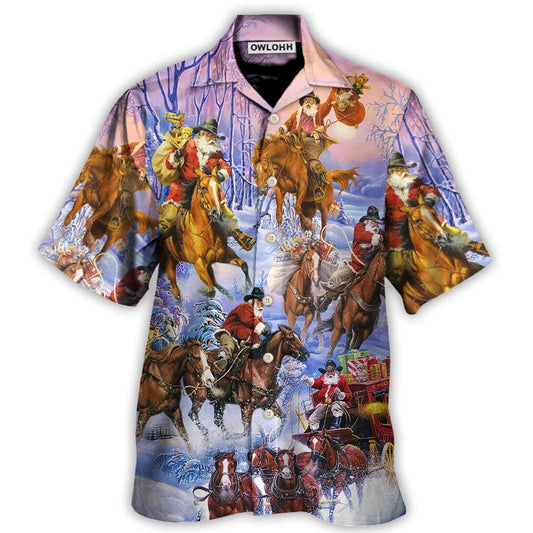 Christmas Santa And Horse Ho Ho Ho Everywhere Merry Xmas - Hawaiian Shirt 