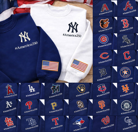 America 250 Anniversary Embroidered Logo Premium Sweatshirt, Inspired Sweatshirt, Unisex Baseball Sweatshirt
