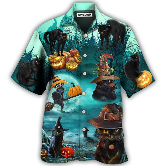 Hawaiian Shirt / Adults / S Halloween Black Cat Pumpkin Scary Style - Hawaiian Shirt 