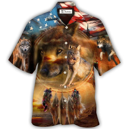 Hawaiian Shirt / Adults / S Wolf Independence Day Dreamcatcher American Flag - Hawaiian Shirt 