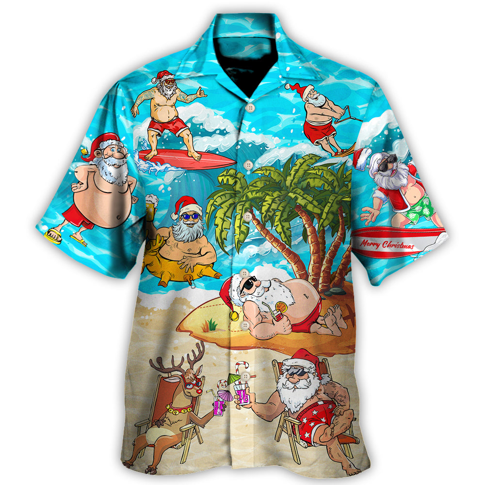 Hawaiian Shirt / Adults / S Christmas Santa Claus Chilling On The Beach Mele Kalikimaka Funny - Hawaiian Shirt 