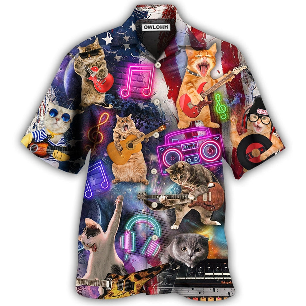 Hawaiian Shirt / Adults / S Cat Independence Day Cat Rocker Happy - Hawaiian Shirt 