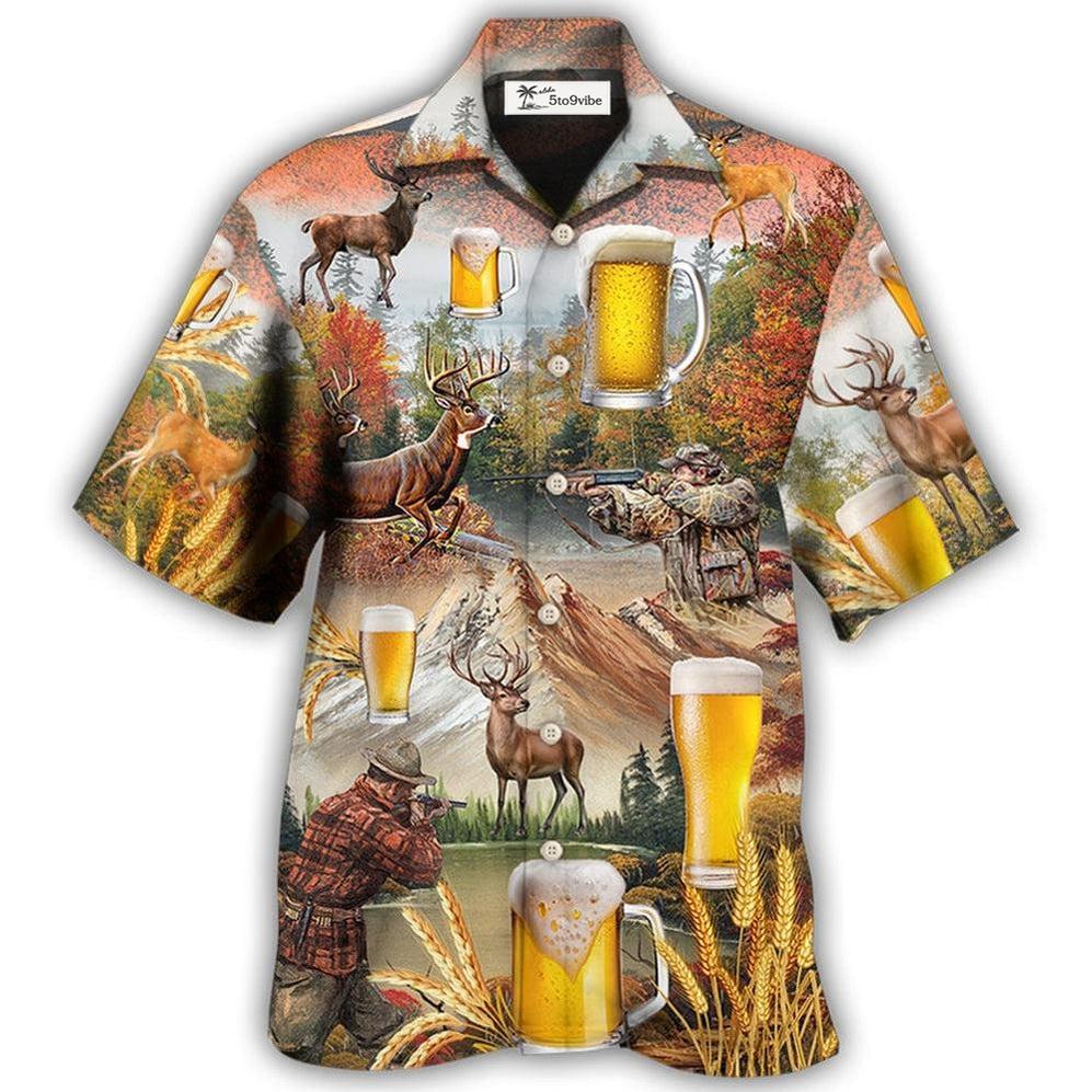 Hawaiian Shirt / Adults / S Beer And Hunting Deer Autumn Mountain - Hawaiian Shirt 
