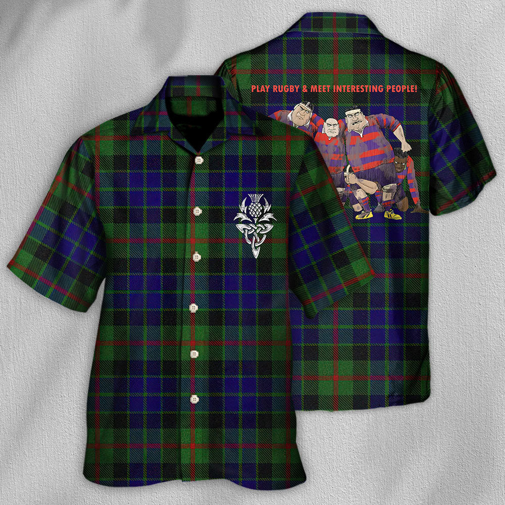 Estilo tartán "Te amo" - Camisa hawaiana unisex para hombres y mujeres