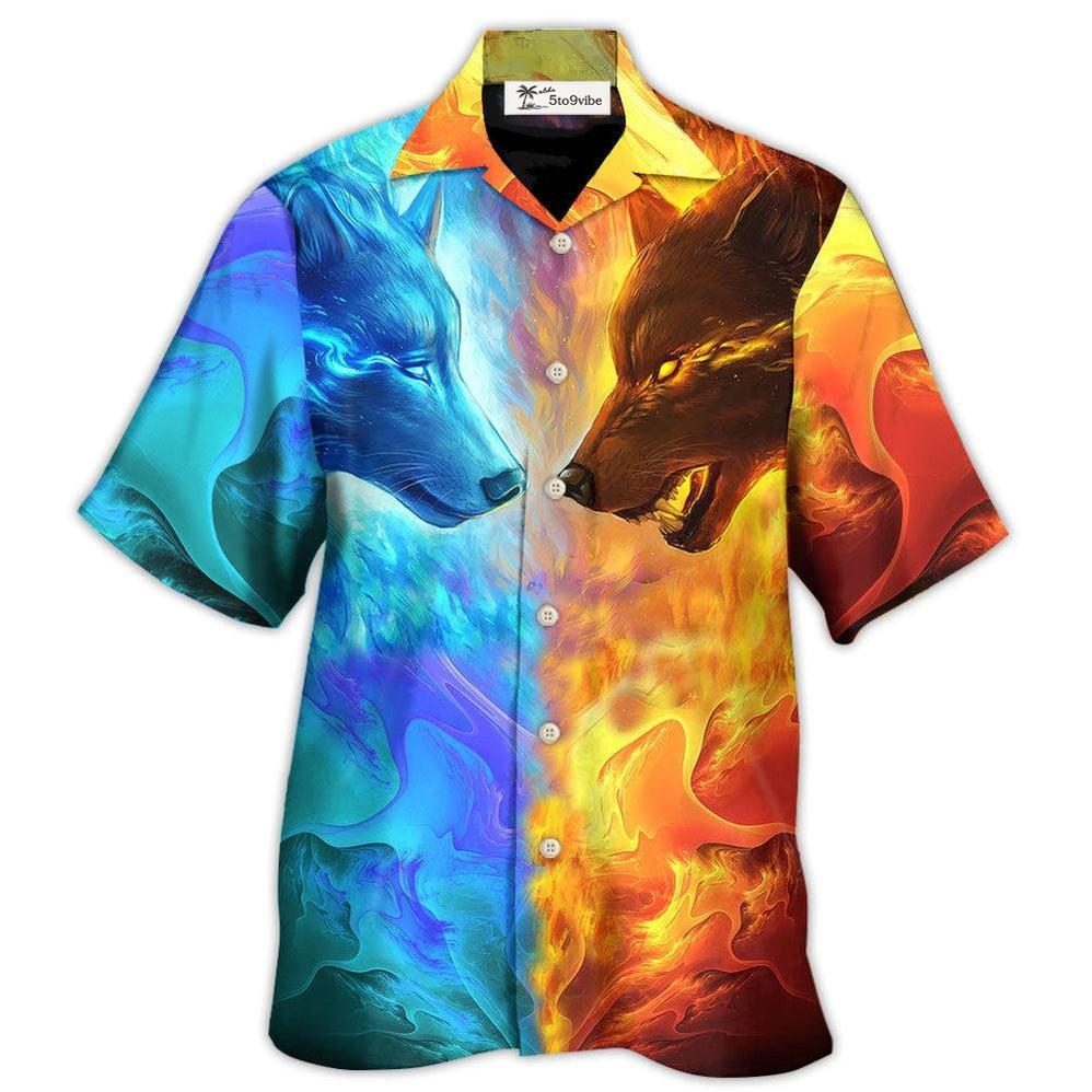 Hawaiian Shirt / Adults / S Wolf Couple And Fire Art - Hawaiian Shirt 