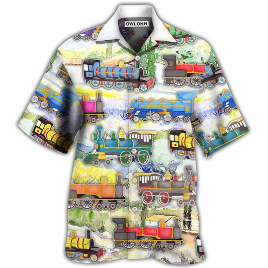 Hawaiian Shirt / Adults / S Train Watercolor Art Mountain - Hawaiian Shirt 