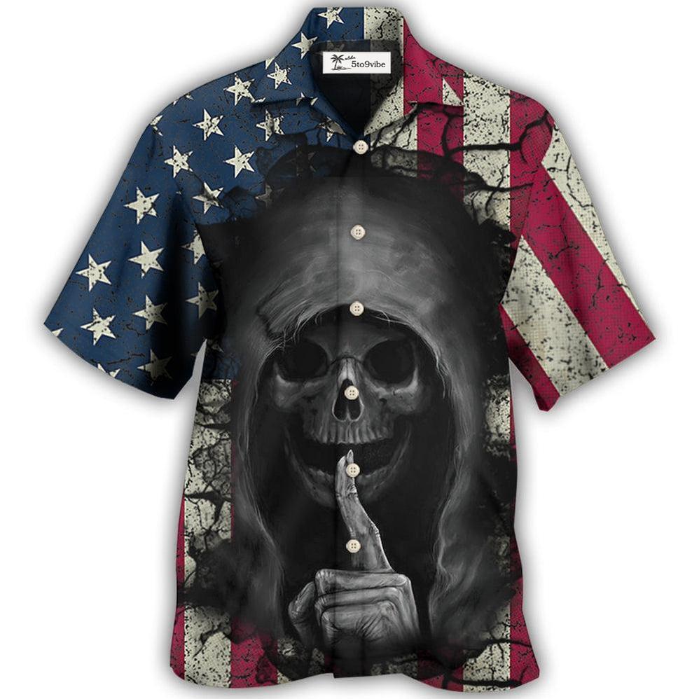 Hawaiian Shirt / Adults / S Skull Dark American Flag Vintage - Hawaiian Shirt 