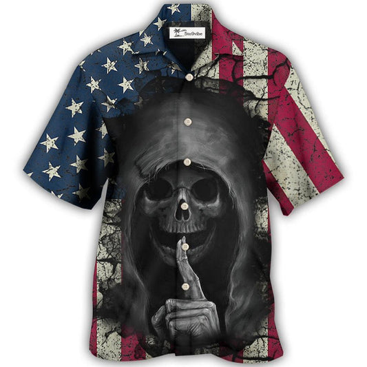 Hawaiian Shirt / Adults / S Skull Dark American Flag Vintage - Hawaiian Shirt 