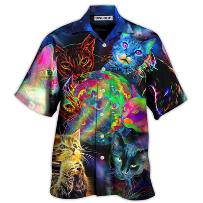 Hawaiian Shirt / Adults / S Cat Psychedelic Glowing Galaxy Neon - Hawaiian Shirt 