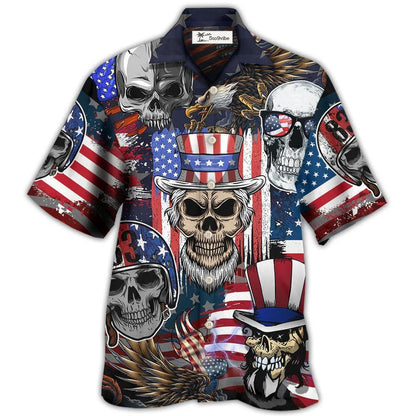 Hawaiian Shirt / Adults / S Skull Independence Day Skull US Flag - Hawaiian Shirt 