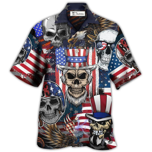 Hawaiian Shirt / Adults / S Skull Independence Day Skull US Flag - Hawaiian Shirt 