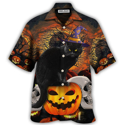 Hawaiian Shirt / Adults / S Halloween Black Cat Scary Pumpkin - Hawaiian Shirt 