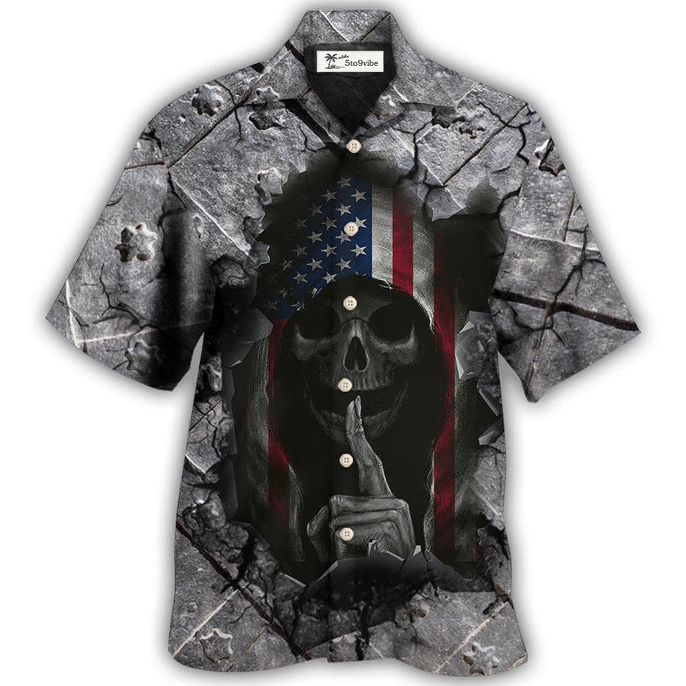 Hawaiian Shirt / Adults / S Skull Dark American Flag Strong Wrought Iron - Hawaiian Shirt 