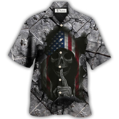 Hawaiian Shirt / Adults / S Skull Dark American Flag Strong Wrought Iron - Hawaiian Shirt 