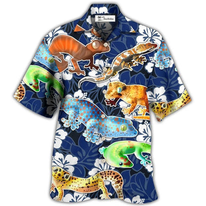Hawaiian Shirt / Adults / S Leopard Gecko Blue Tropical Flower - Hawaiian Shirt 