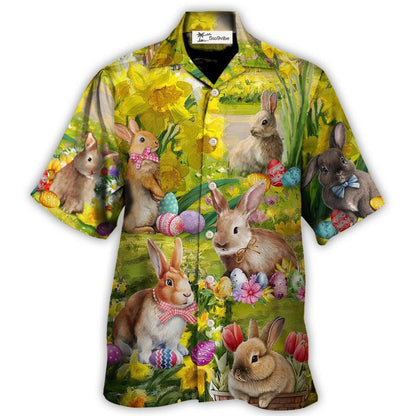 Easter Rabbit Chilling In The Flower Landscape Art Style - Hawaiian Shirt 
