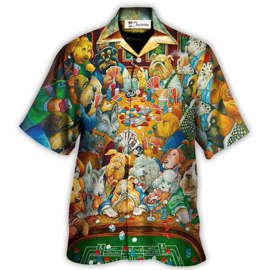 Gambling Dog Canines Playing Poker - Hawaiian Shirt 