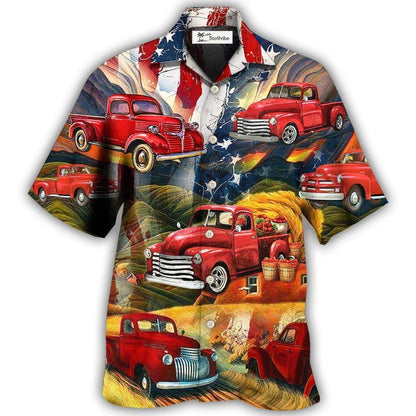 Hawaiian Shirt / Adults / S Car Independence Day Red Car Vintage - Hawaiian Shirt 