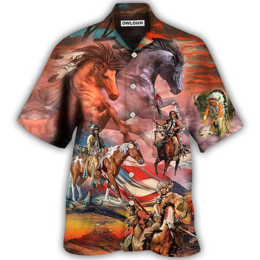 Hawaiian Shirt / Adults / S Native American Independence Day Horse American Flag - Hawaiian Shirt 