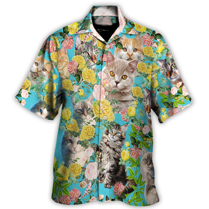 Hawaiian Shirt / Adults / S Cat With Flowers - Hawaiian Shirt 