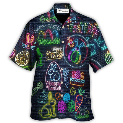 Hawaiian Shirt / Adults / S Easter Is Coming Rabbit Neon Style In Black - Hawaiian Shirt 
