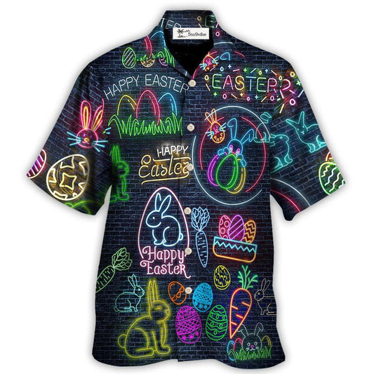 Hawaiian Shirt / Adults / S Easter Is Coming Rabbit Neon Style In Black - Hawaiian Shirt 