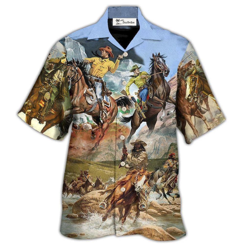 Hawaiian Shirt / Adults / S Cowboy Shootin Riding Horse Desert - Hawaiian Shirt 