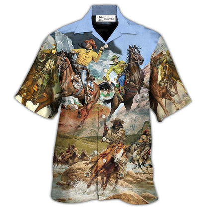 Hawaiian Shirt / Adults / S Cowboy Shootin Riding Horse Desert - Hawaiian Shirt 
