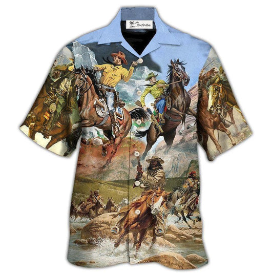 Hawaiian Shirt / Adults / S Cowboy Shootin Riding Horse Desert - Hawaiian Shirt 