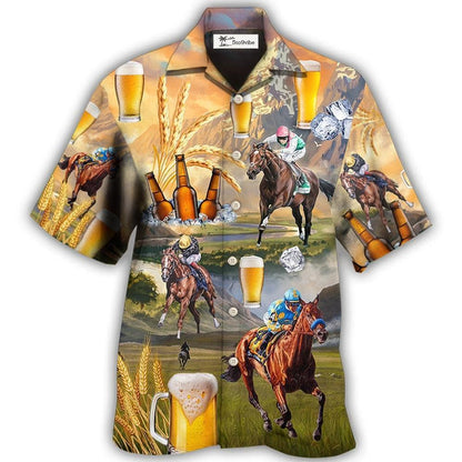 Hawaiian Shirt / Adults / S Beer And Horse Racing On The Steppe - Hawaiian Shirt 