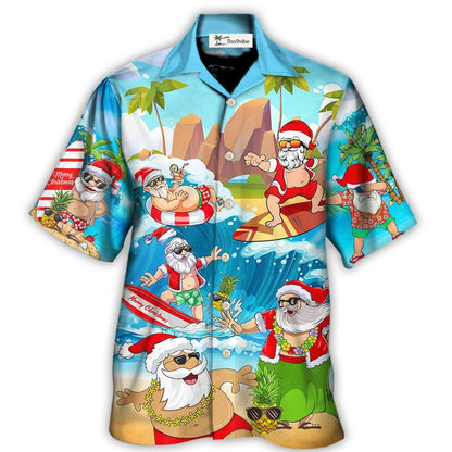 Hawaiian Shirt / Adults / S Christmas Santa Claus Play On The Beach Mele Kalikimaka Funny - Hawaiian Shirt 