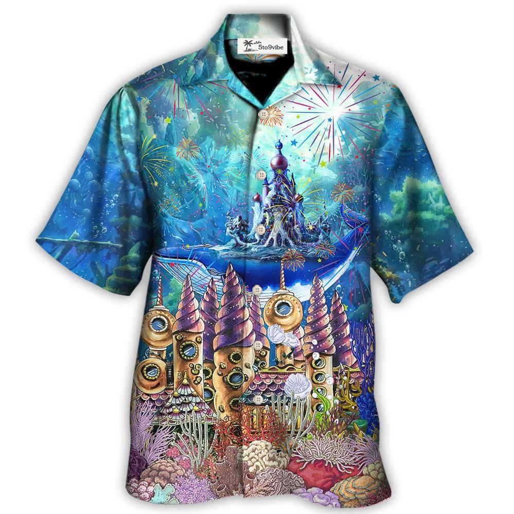 Hawaiian Shirt / Adults / S Whale Happy New Year Under Ocean - Hawaiian Shirt 