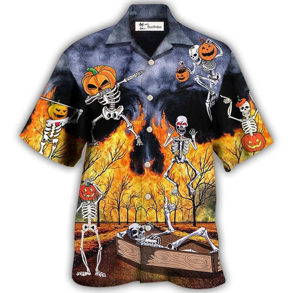 Hawaiian Shirt / Adults / S Halloween Skeleton Party Pumpkin Burning Scary - Hawaiian Shirt 